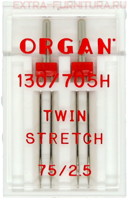 Иглы Organ двойные супер стрейч для БШМ № 75/2,5, уп.2шт.